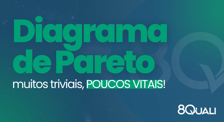 Cartaz azul com a seguinte frase escrita em verde: Diagrama de Pareto: muitos triviais, POUCOS VITAIS!