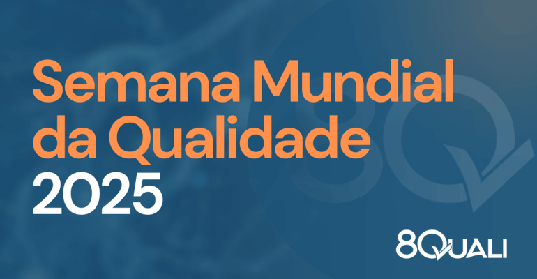 Imagem com fundo azul e a frase "Semana Mundial da Qualidade 2025 – Qualidade pense diferente!" em laranja.