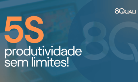 Imagem em azul com uma mesa de escritório ao fundo, com a frase "5S: produtividade sem limites" sobreposta.