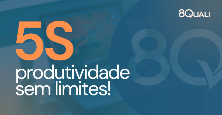 Imagem em azul com uma mesa de escritório ao fundo, com a frase "5S: produtividade sem limites" sobreposta.
