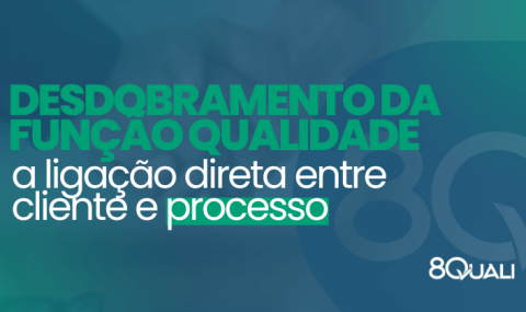Banner com a frase: "Desdobramento da Função Qualidade (QFD) - a ligação entre cliente e processo" escrita em verde claro - 8Quali
