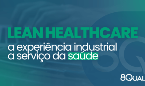 Banner azul com a frase "Lean Healthcare: a experiência industrial a serviço da saúde" escrito em verde claro.
