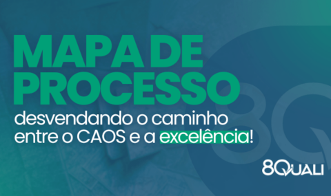 Banner azul com o texto "Mapa de Processo: desvendando o caminho entre o caos e a excelência" escrito em branco.