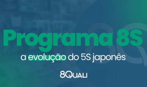 Benner azul com a frase "Programa 8S: a evolução do 5S japonês" escrita em verde claro.
