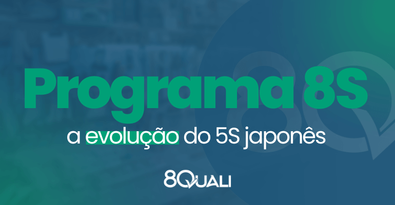 Benner azul com a frase "Programa 8S: a evolução do 5S japonês" escrita em verde claro.