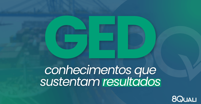 Banner azul com a seguinte frase escrita em verde: "Gestão Eletrônica de Documentos - conhecimentos que sustentam resultados"