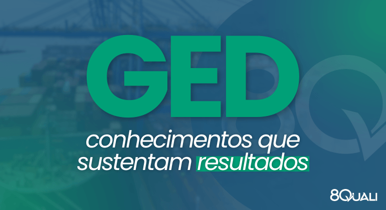 Banner azul com a seguinte frase escrita em verde: "Gestão Eletrônica de Documentos - conhecimentos que sustentam resultados"