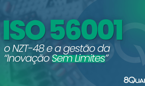 Banner Azul com a seguinte frase escrita em verde claro: "ISO 56001: o NZT-48 da Inovação Sem Limites"