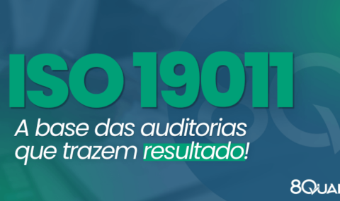 Banner azul com a seguinte frase escrita em verde claro: "ISO 19011: a base das auditorias que trazem resultados"